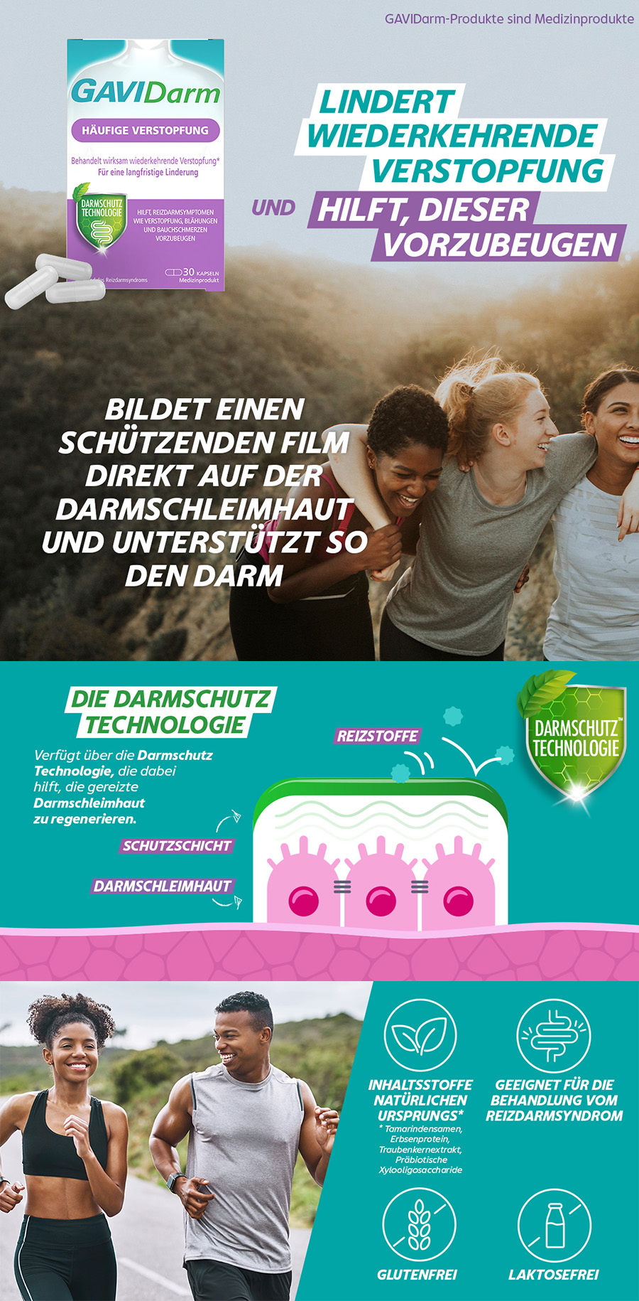 Schachtel mit GAVIDarm Häufige Verstopfung Kapseln. 30 Kapseln. Medizinprodukt. Mit Kapseln.